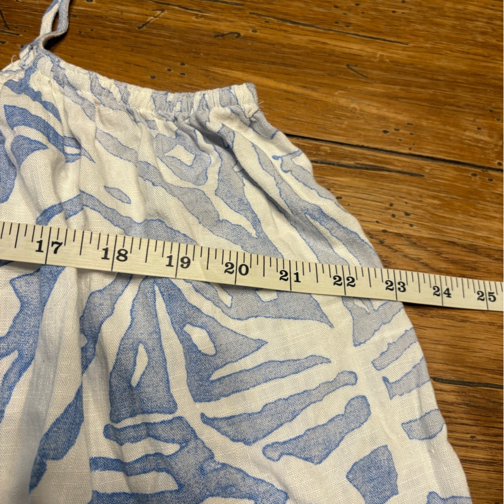 H&M Linen Euro Summer Cottagecore Blue and White Smocked Tank L - Picture 3 of 5